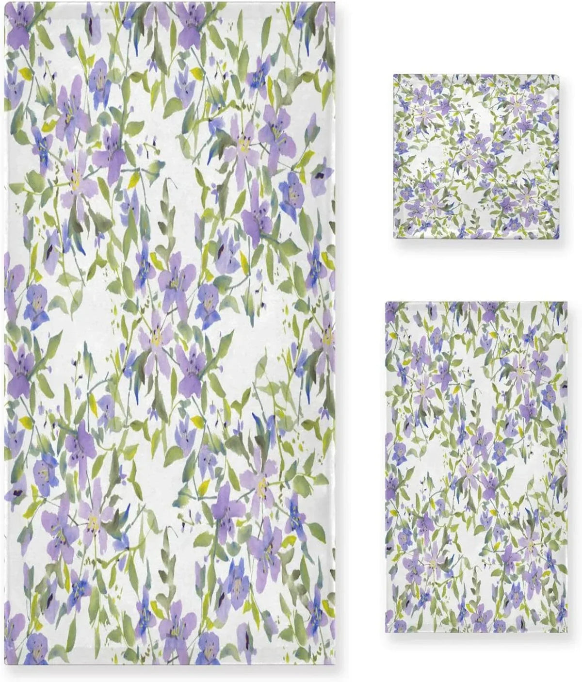 Wellsay Purple Flowers Bath Towel Set of 3, Highly Absorbent & Soft Bathroom Towels Set Quick Dry Towels Set for Bathroom Spa Beach (1 Bath Towels, 1 Hand Towel, 1 Washcloth)