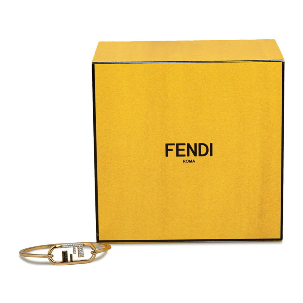 Pre-Owned Fendi Rhinestone Rhinestone Bangle Gold (Fair)