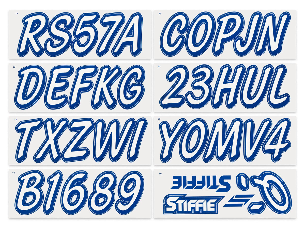 STIFFIE Whipline Solid White/Navy 3" Alpha-Numeric Registration Identification Numbers Stickers Decals for Boats & Personal Watercraft