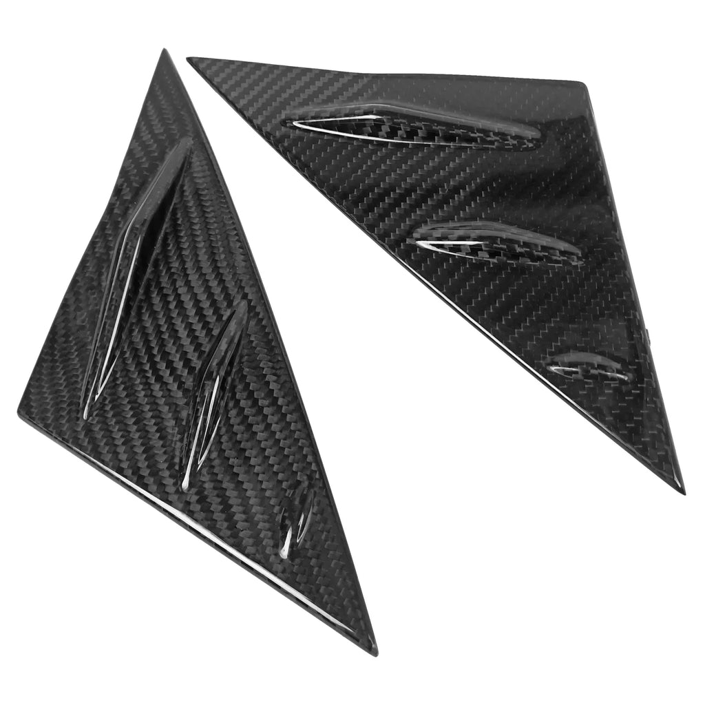 Ikon Motorsports Front Window Louver Compatible With 2017-2023 Tesla Model 3, Side 1/4 Scoop Cover Real Carbon Fiber Windshield Vent Panel Air Vent Trim 2PCS
