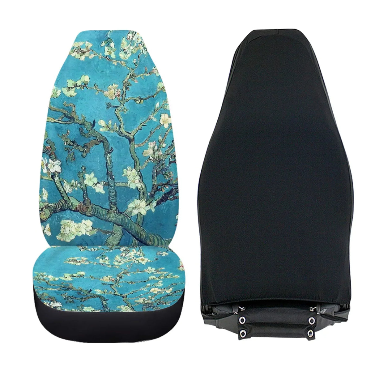 Xoenoiee Car Seat Cover Plum Blossoms Print Polyester Vehicle Bucket Seat Cover 2 Pack Set Front Seat Covers for Most Cars SUV Sedan Pickup Truck, Easy to Install