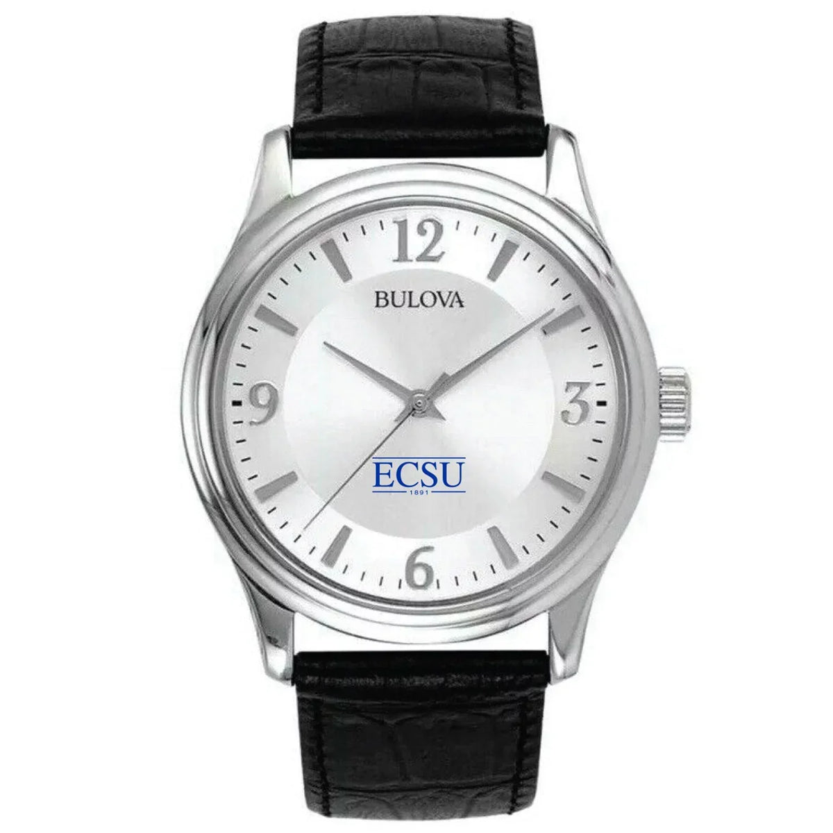 Men's Bulova Silver Elizabeth City State University Vikings Leather Watch