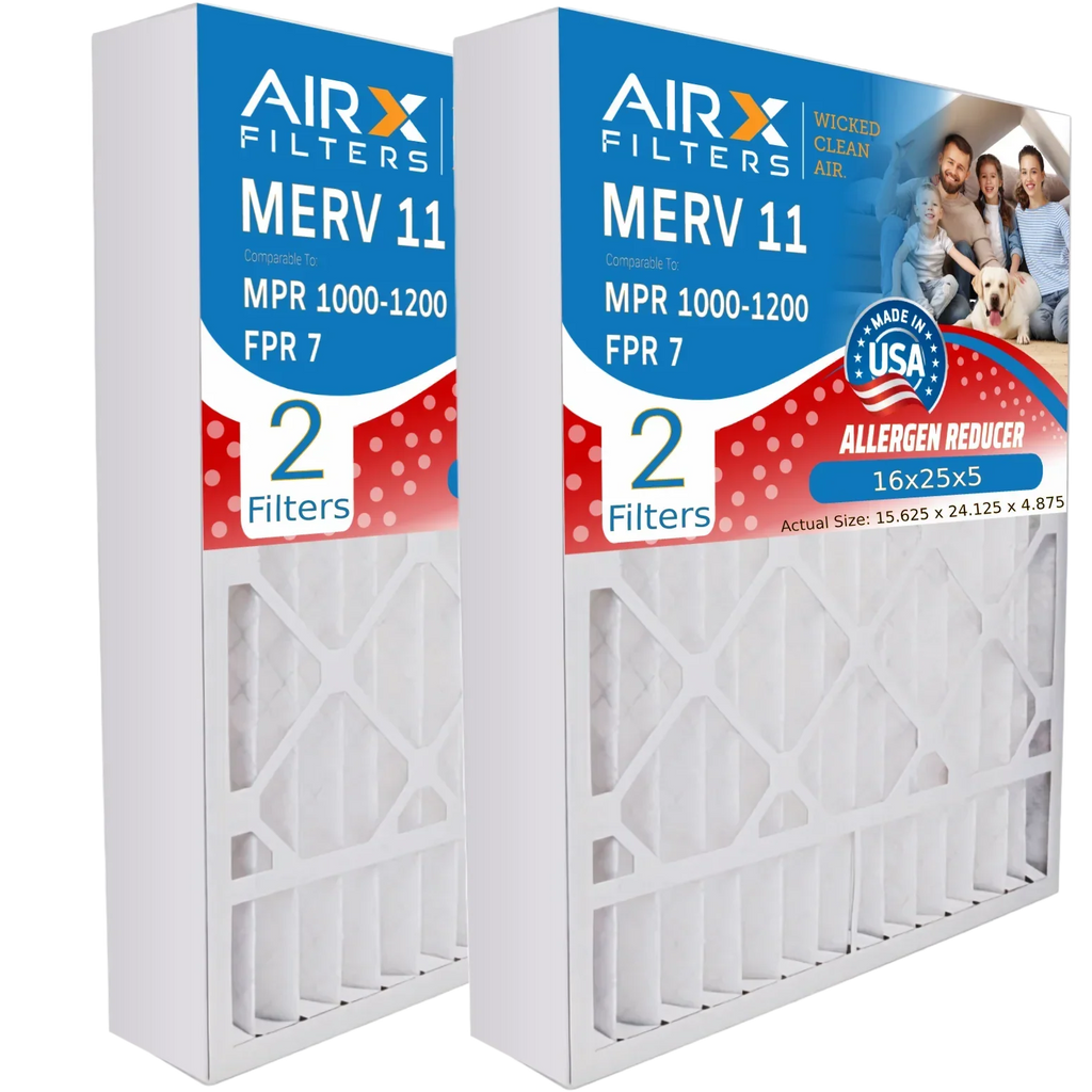 16x25x5 Air Filter MERV 11 Comparable to MPR 1000, MPR 1200 & FPR 7 Compatible with Skuttle #000-0448-001 DB-25-16 Premium USA Made 16x25x5 Furnace Filter 2 Pack by AIRX FILTERS WICKED CLEAN AIR.