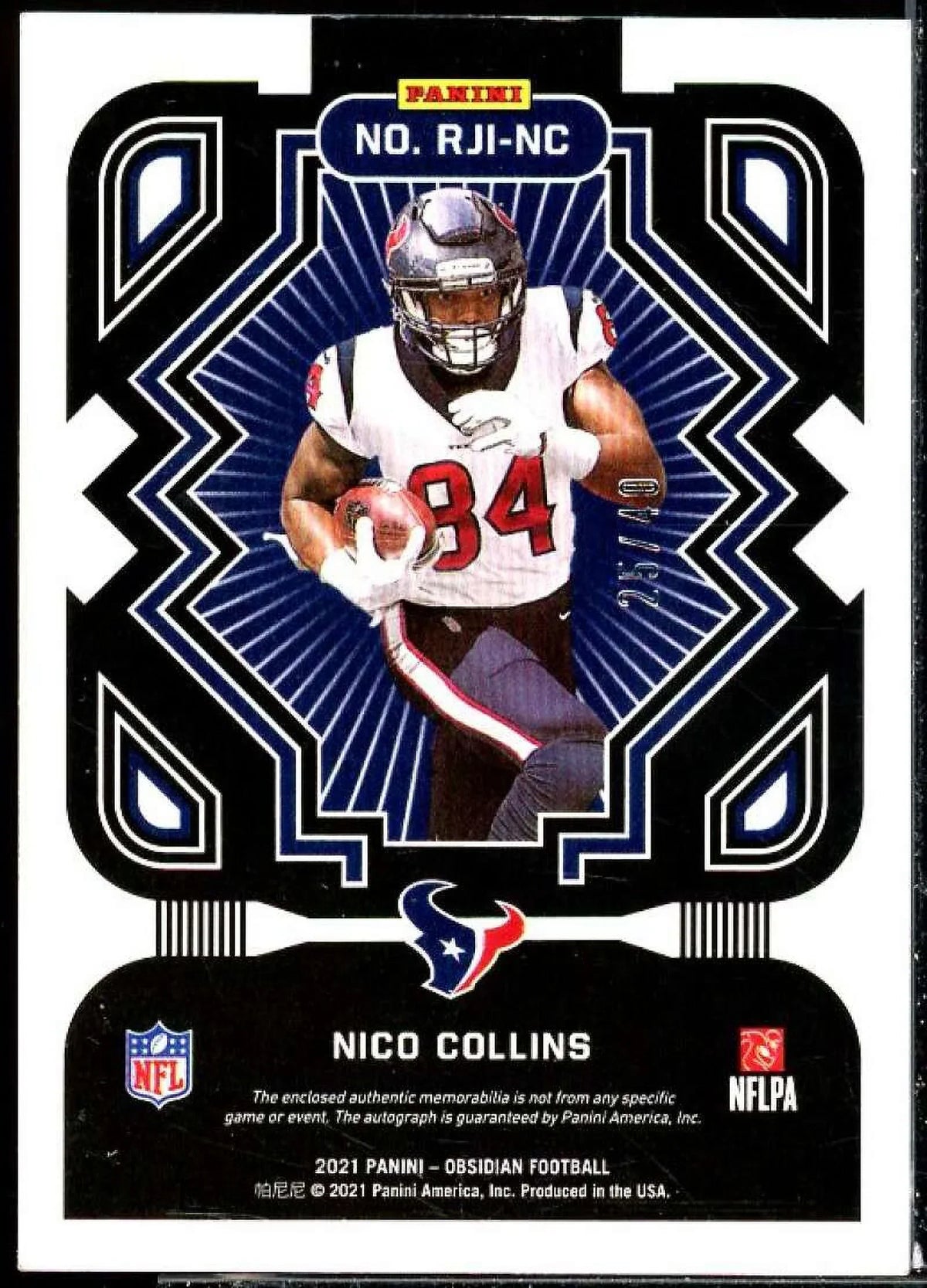 Nico Collins 2021 Panini Obsidian Rookie Jersey Ink Electric Etch Purple #30