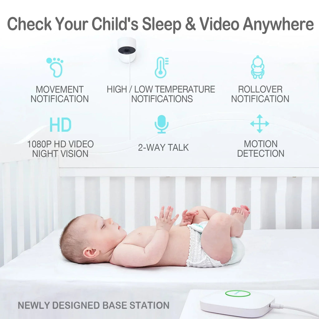Sense-U Smart Baby Monitor 3+Camera, Audio, Video Baby Monitor That Notifies You for No Abdominal Movement, Rollover, High/Low Temperatures, Detected Motion, with Night Vision, 2-Way Talk, Long Range