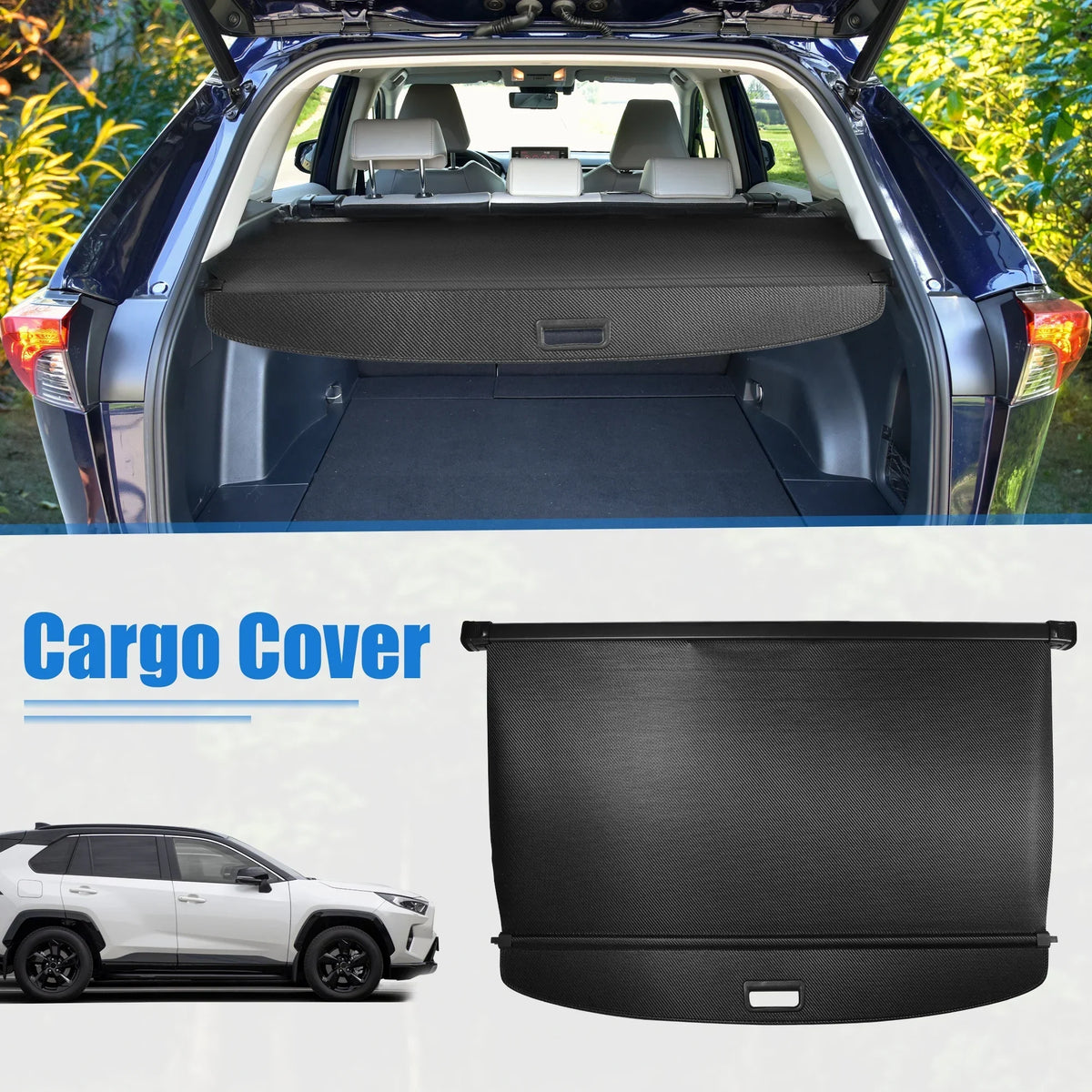 Retractable Cargo Cover for Toyota RAV4 2019-2023 Waterproof Non Slip Rear Trunk Shielding Shade Black