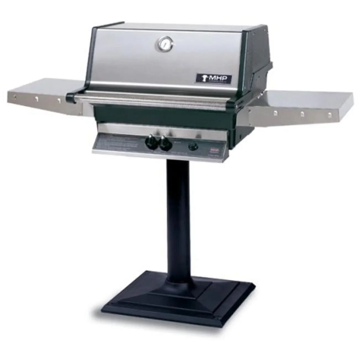 MHP TJK Model Heritage Series Natural Gas Grill with Drop Down Shelves on Patio Base