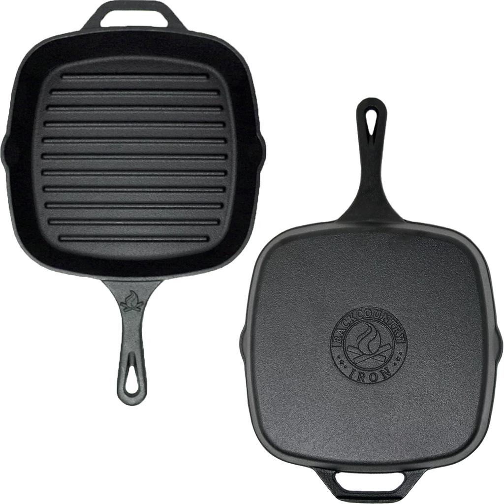 Backcountry Iron 8 Inch Square Grill Pan Medium Pre-Seasoned Cast Iron