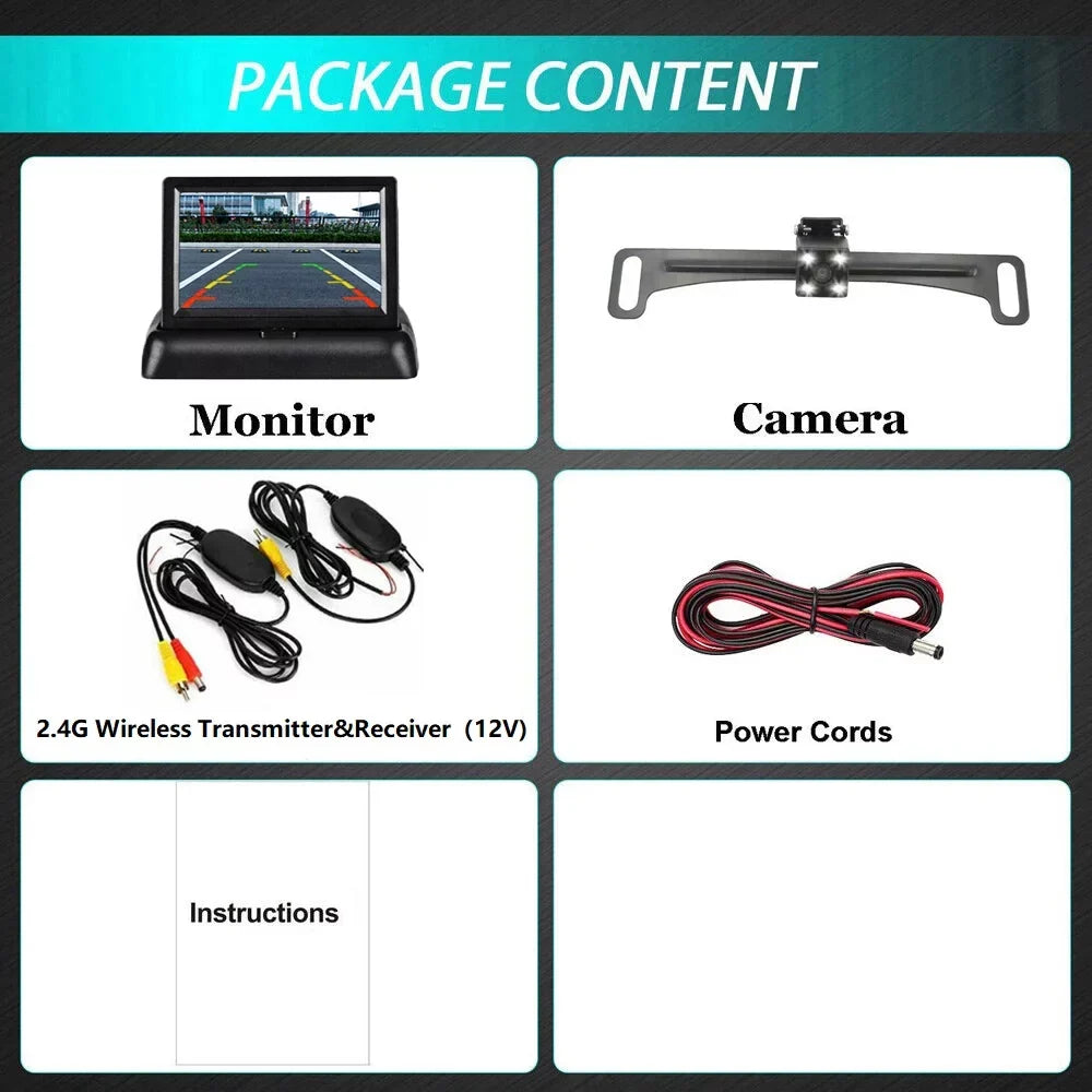 Wireless Car Portable Backup Camera Rear View HD Parking System Night Vision+ 4.3 Monitor