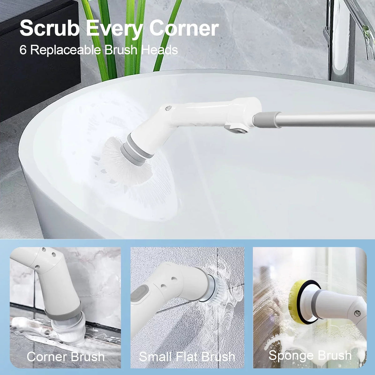 Fixdono Electric Spin Scrubber, 6 Replaceable Cleaning Heads Cordless Cleaning Brush, Bathroom Scrubber for Bathtub, Tile, Floor