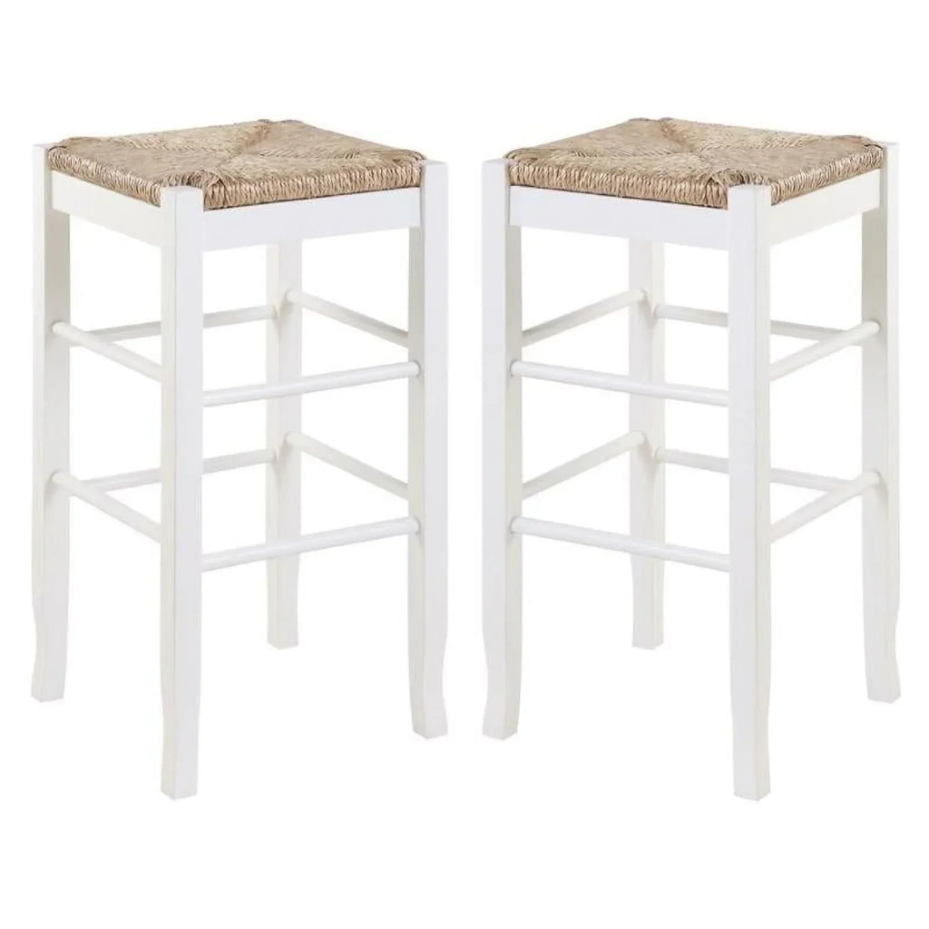 Home Square Square Rush 29" Stationary Bar Stool in White - Set of 2