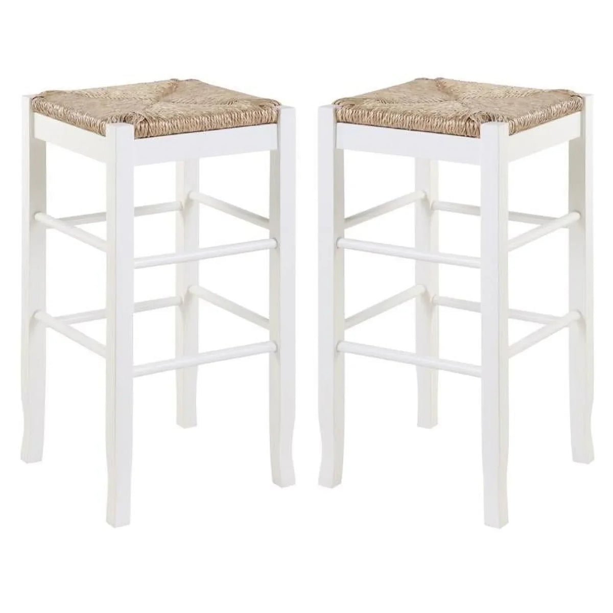 Home Square Square Rush 29" Stationary Bar Stool in White - Set of 2