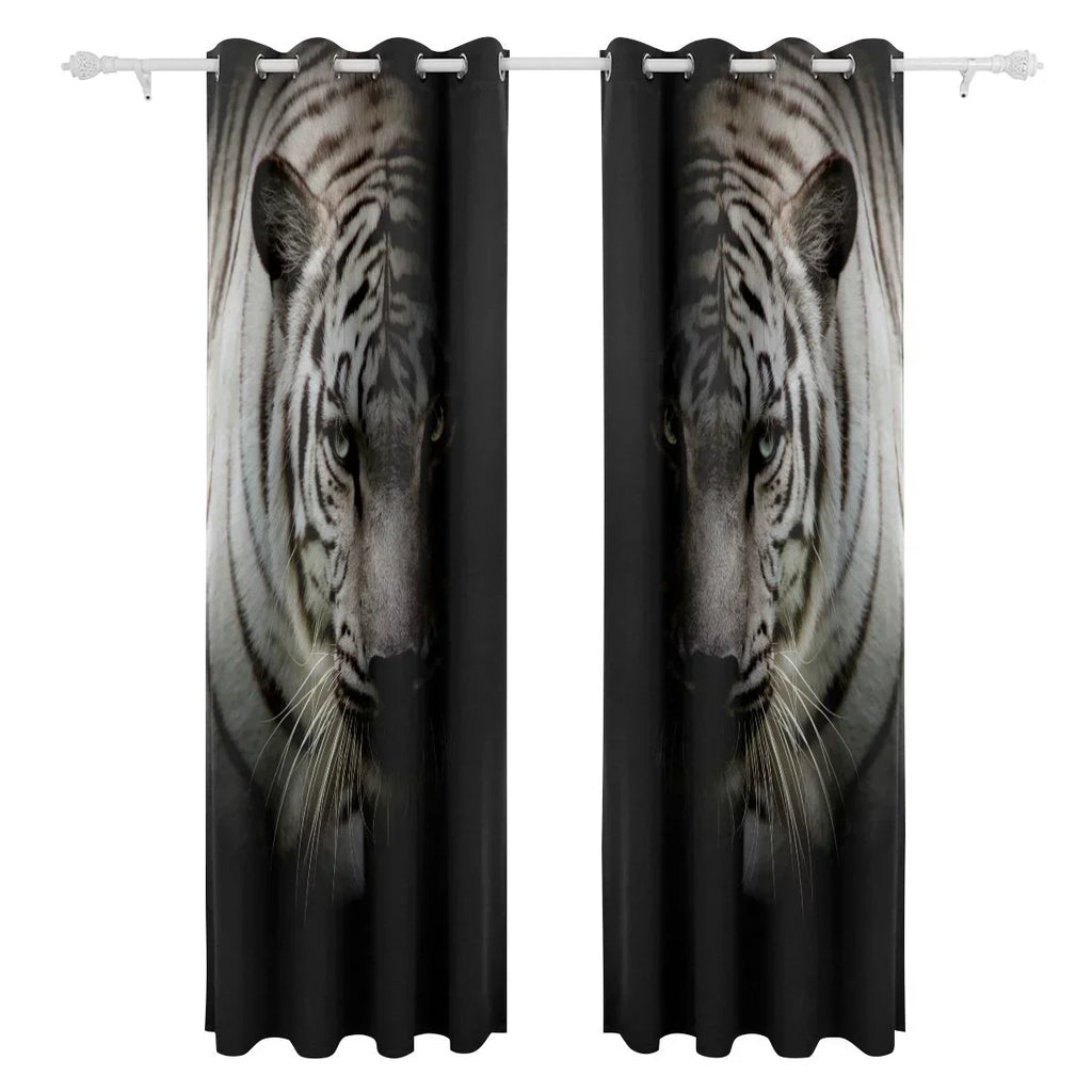 POPCreation White Tiger Isolated On Black Background Window Curtain Blackout Curtains Darkening Thermal Blind Curtain for Bedroom Living Room,2 Panel (52Wx84L Inches)