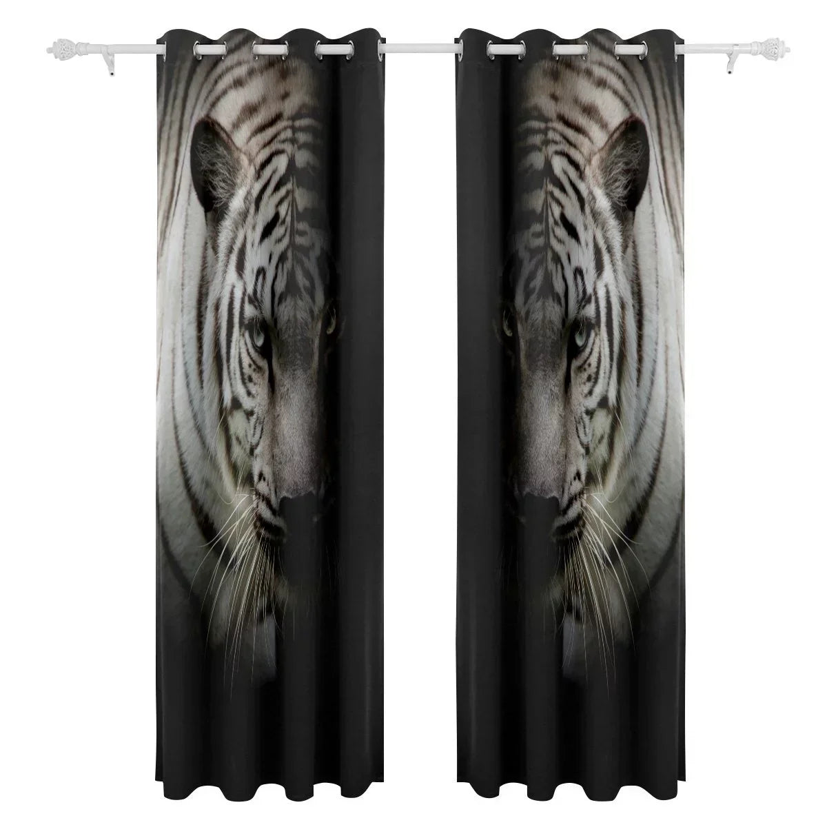 POPCreation White Tiger Isolated On Black Background Window Curtain Blackout Curtains Darkening Thermal Blind Curtain for Bedroom Living Room,2 Panel (52Wx84L Inches)