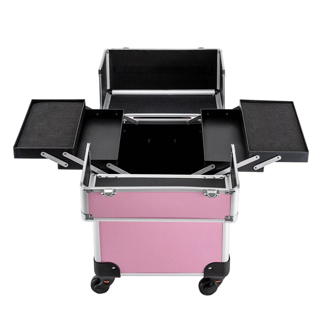 ZhdnBhnos Professional Rolling Extendable Makeup Train Case Cosmetic Trolley Storage Box Organizer (Pink)