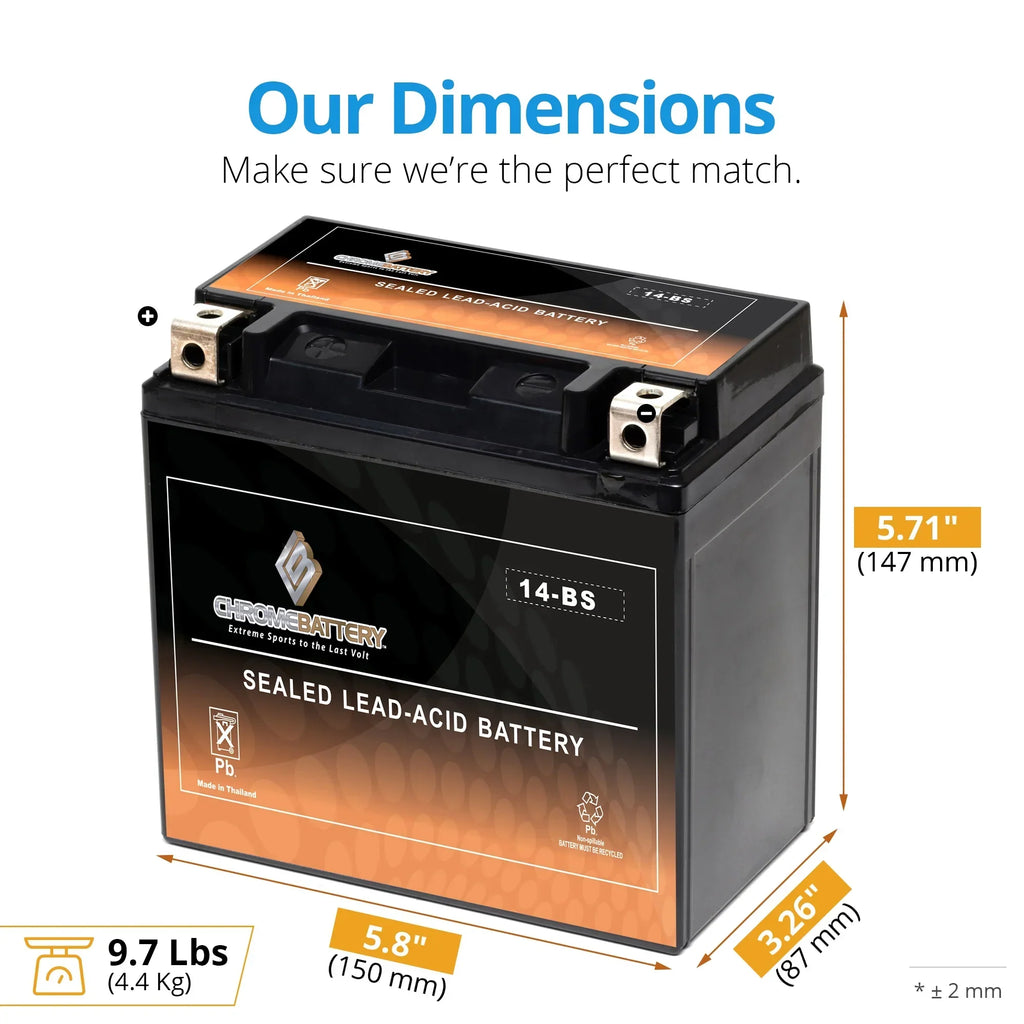 Chrome Battery Ytx14-Bs Motorcycle Battery for Kawasaki 1400Cc Zg1400 Concours, Abs 2009
