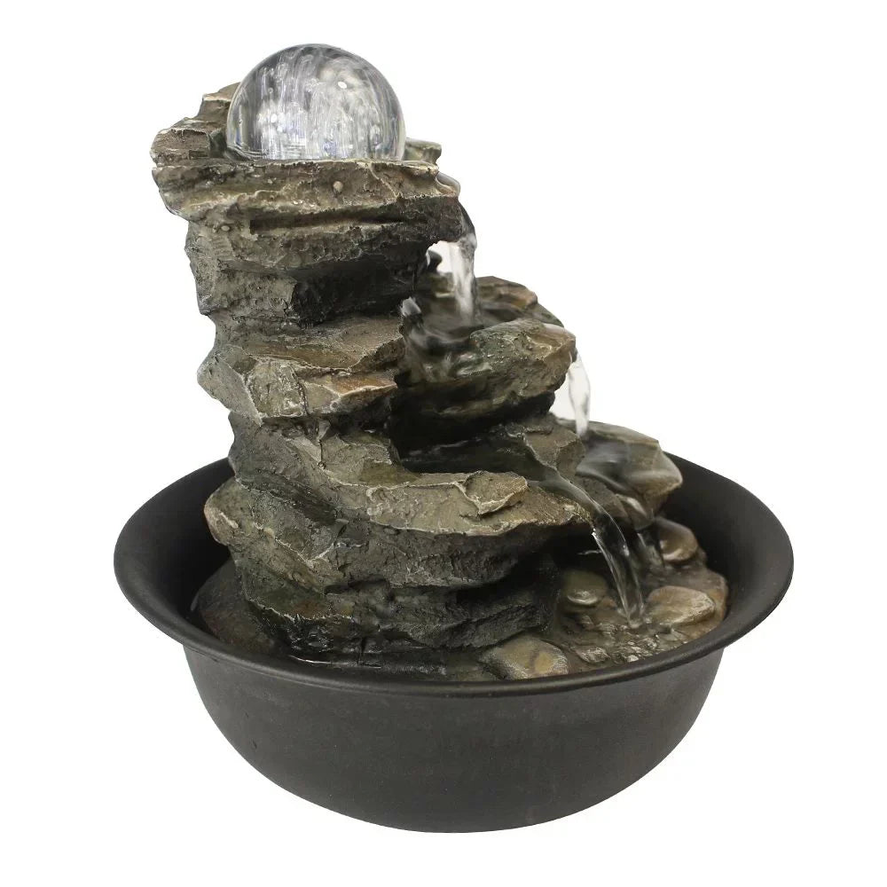 CoSoTower 8.3inches Rock Cascading Tabletop Water Fountain with LED Lights & Crystal Ball for Home Office Bedroom Relaxation