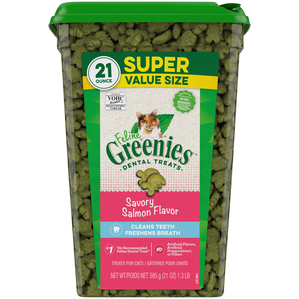 Feline Greenies Dental Natural Cat Treats, Savory Salmon Flavor, 21 oz. Tub
