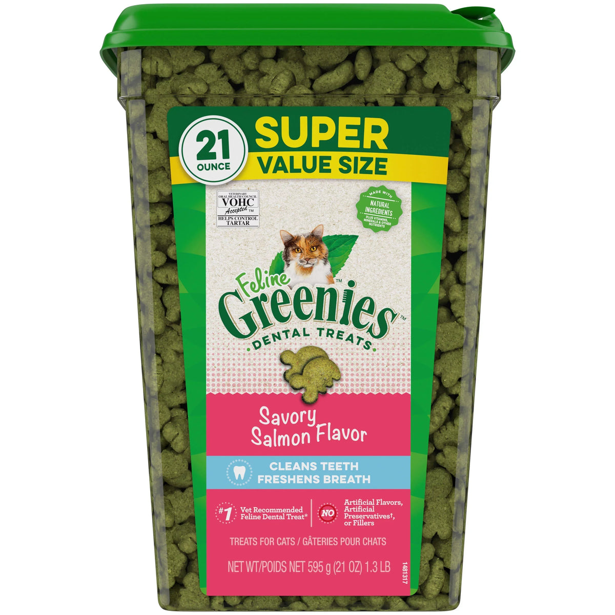 Feline Greenies Dental Natural Cat Treats, Savory Salmon Flavor, 21 oz. Tub