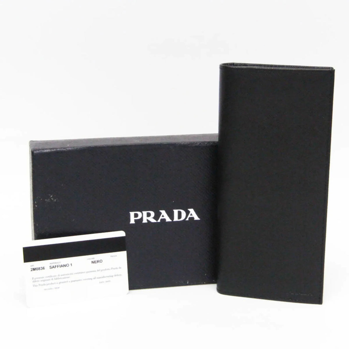 Pre-Owned Prada Saffiano 2M0836 Men's Leather Long Wallet (bi-fold) Black (Good)