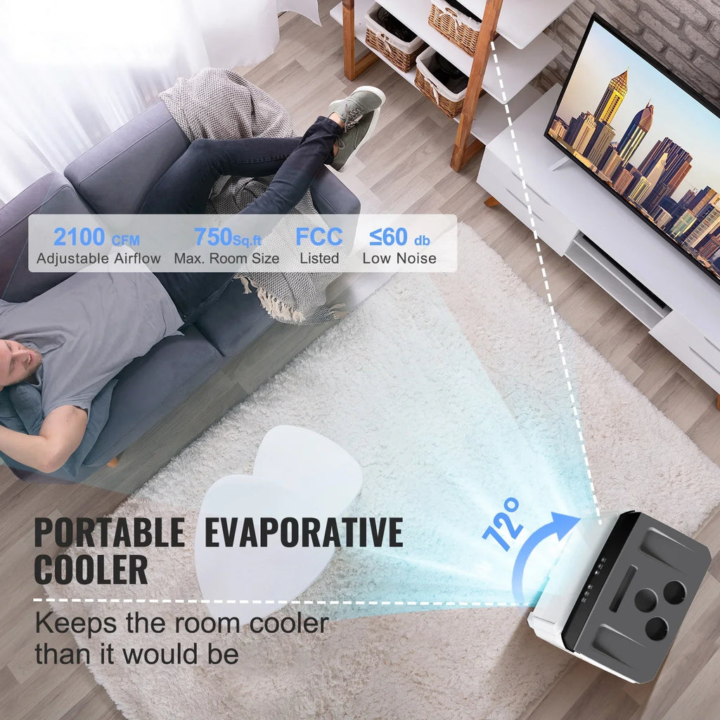 SKYSHALO Evaporative Cooler Swamp Cooler 3-in-1 2100 CFM 7 Gal 12h Timer Air Humidifier