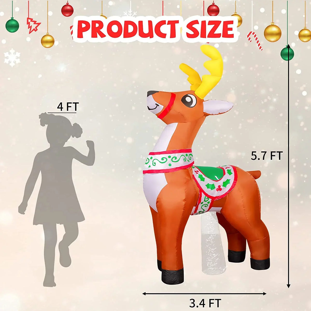 GOOSH Christmas Inflatables 5.7 FT Reindeer Christmas Inflatable, Reindeer Inflatables Outdoor Decorations Reindeer Blow Up with LED Lights, Christmas Inflatable Decorations Clearance for Xmas/Holiday