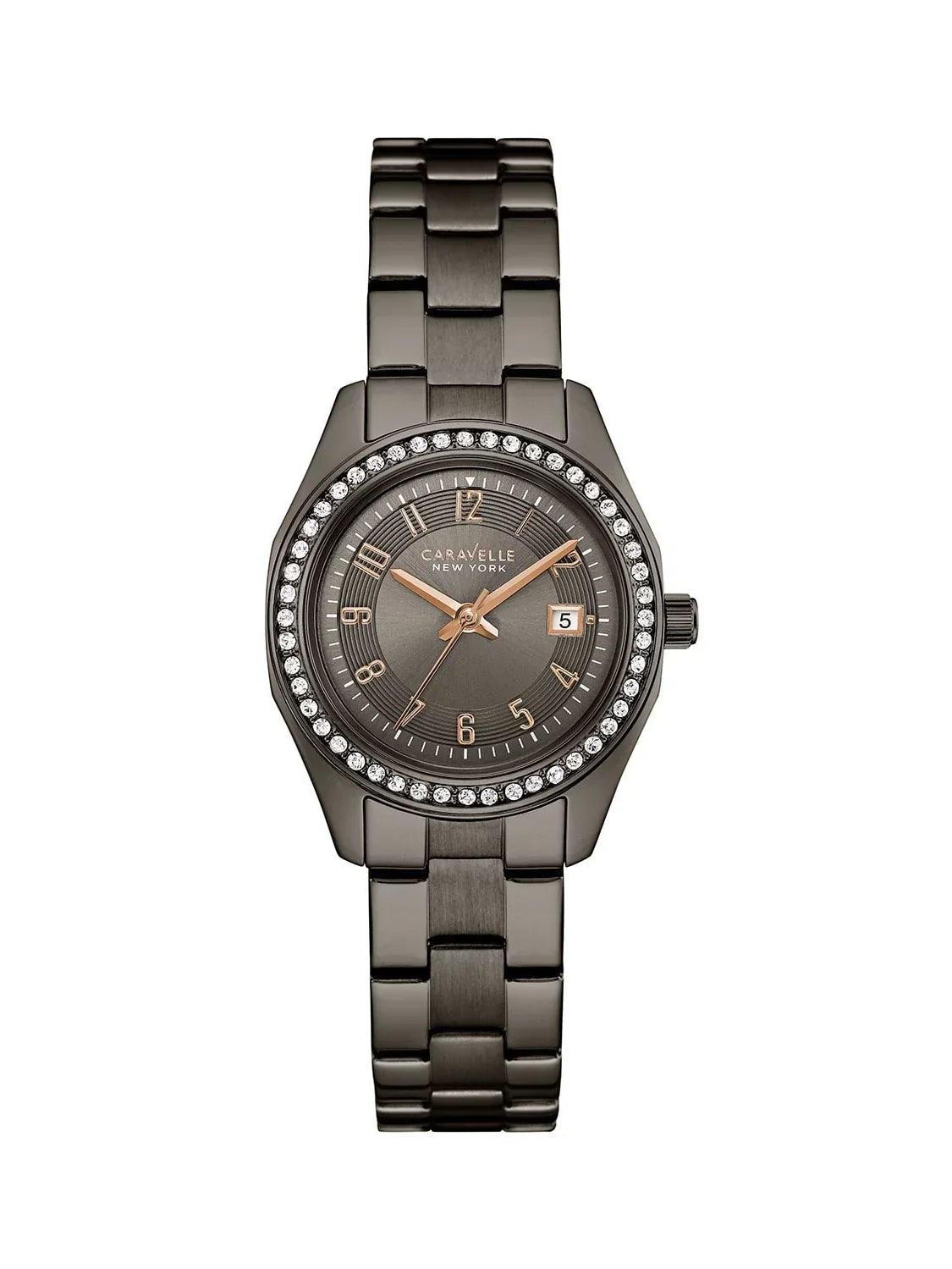 Caravelle 45M110 Women's Crystal Grey Dial Gunmetal IP Steel Bracelet Watch