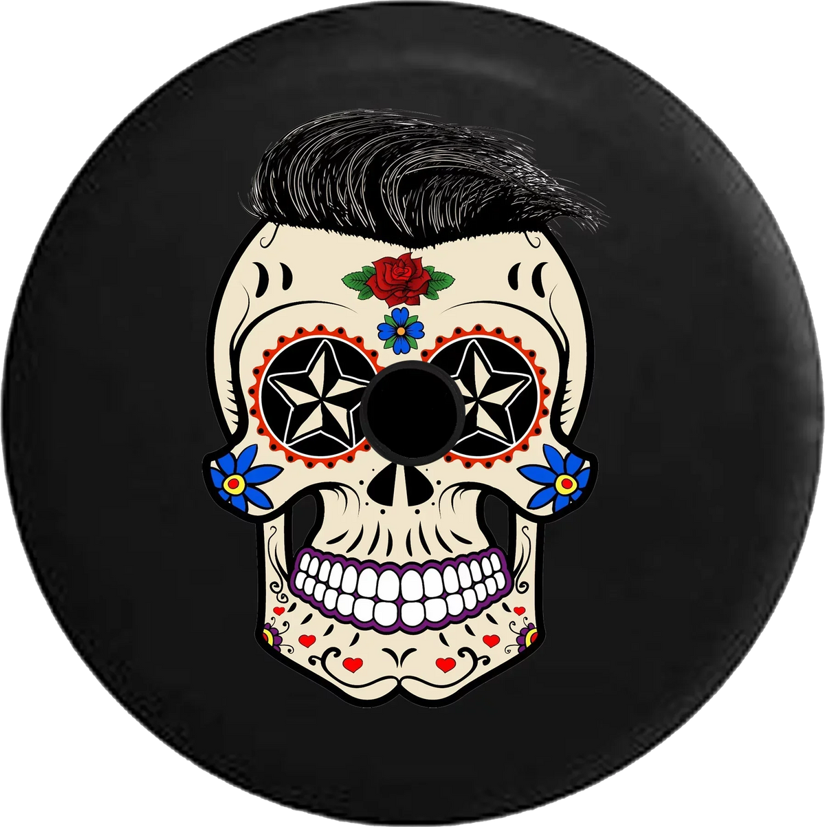 2018 2019 Wrangler JL Backup Camera Sugar Skull Tattoo with Hair Spare Tire Cover for Jeep RV 32 Inch