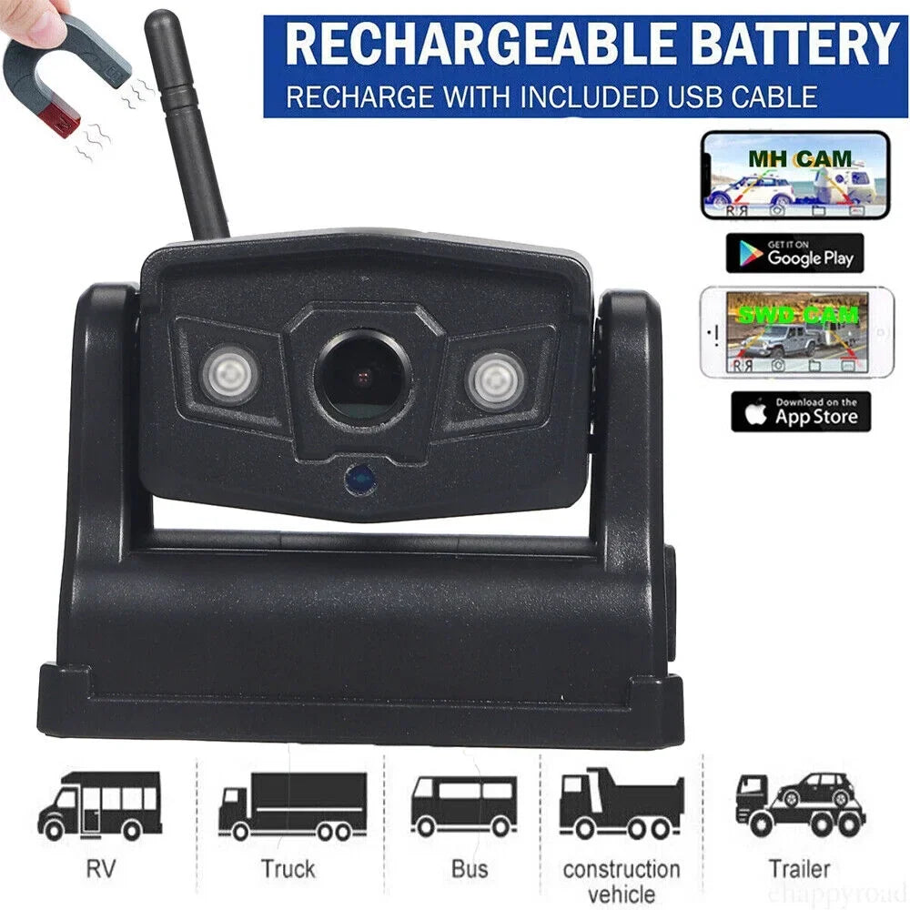 JLLOM Magnetic WiFi Wireless Backup Camera, Front/Rear View Camera 9600mAh Battery