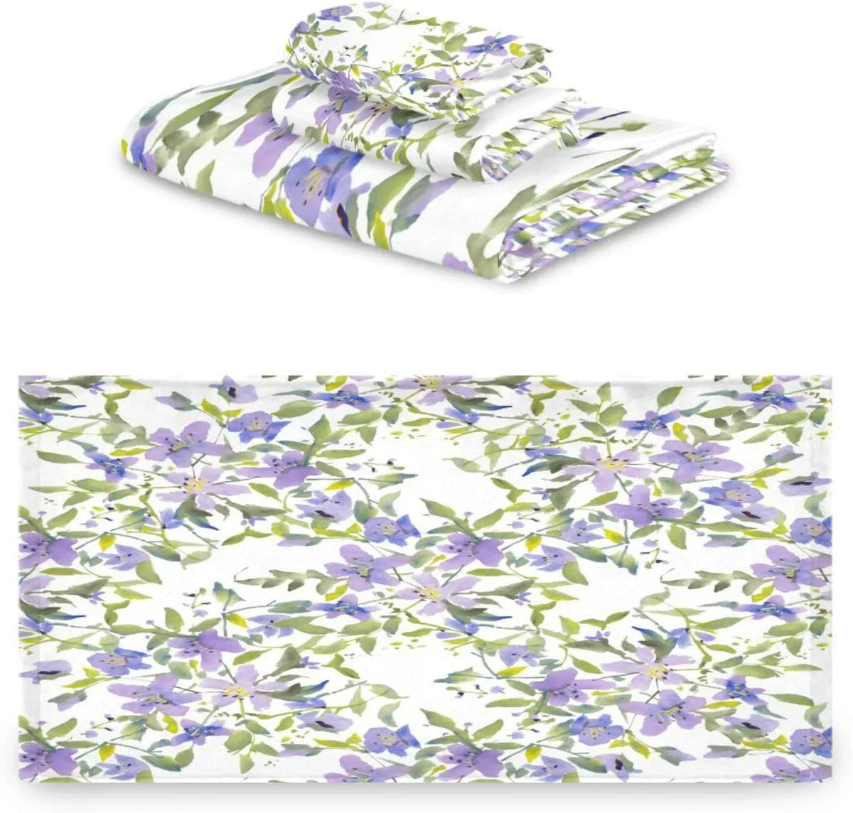 Wellsay Purple Flowers Bath Towel Set of 3, Highly Absorbent & Soft Bathroom Towels Set Quick Dry Towels Set for Bathroom Spa Beach (1 Bath Towels, 1 Hand Towel, 1 Washcloth)