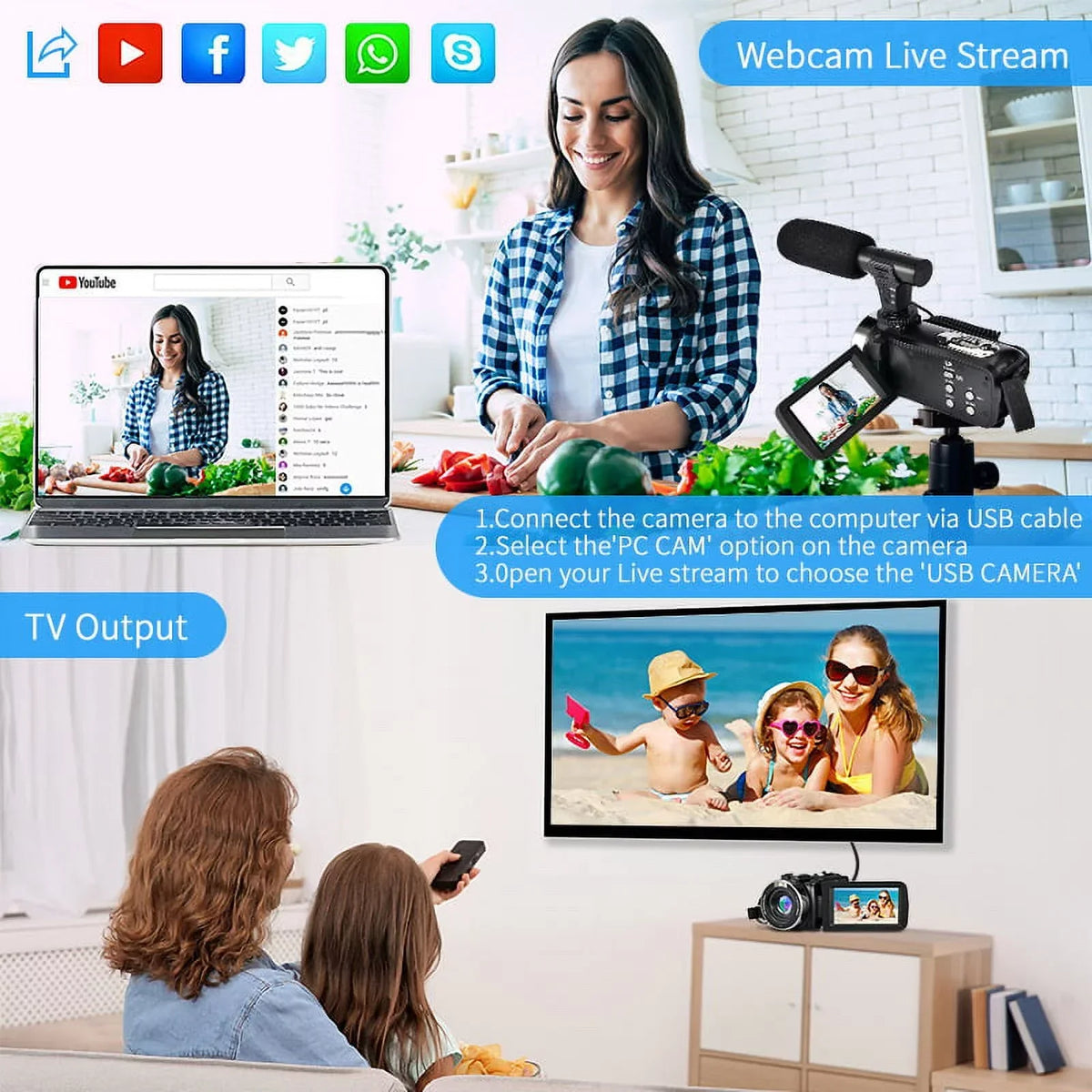 4K Camcorder Vlogging Camera for Youtube Ultra HD 48MP Video Camera with Microphone & Remote Control Wifi Digital Camera 3.0" IPS Touch Screen