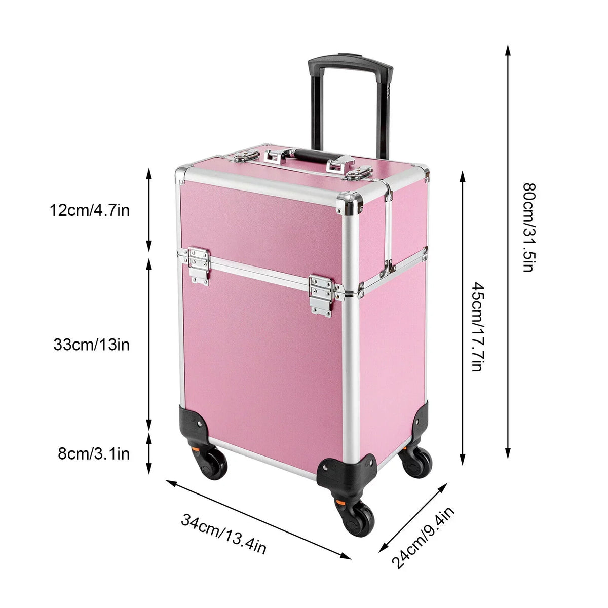 ZhdnBhnos Professional Rolling Extendable Makeup Train Case Cosmetic Trolley Storage Box Organizer (Pink)