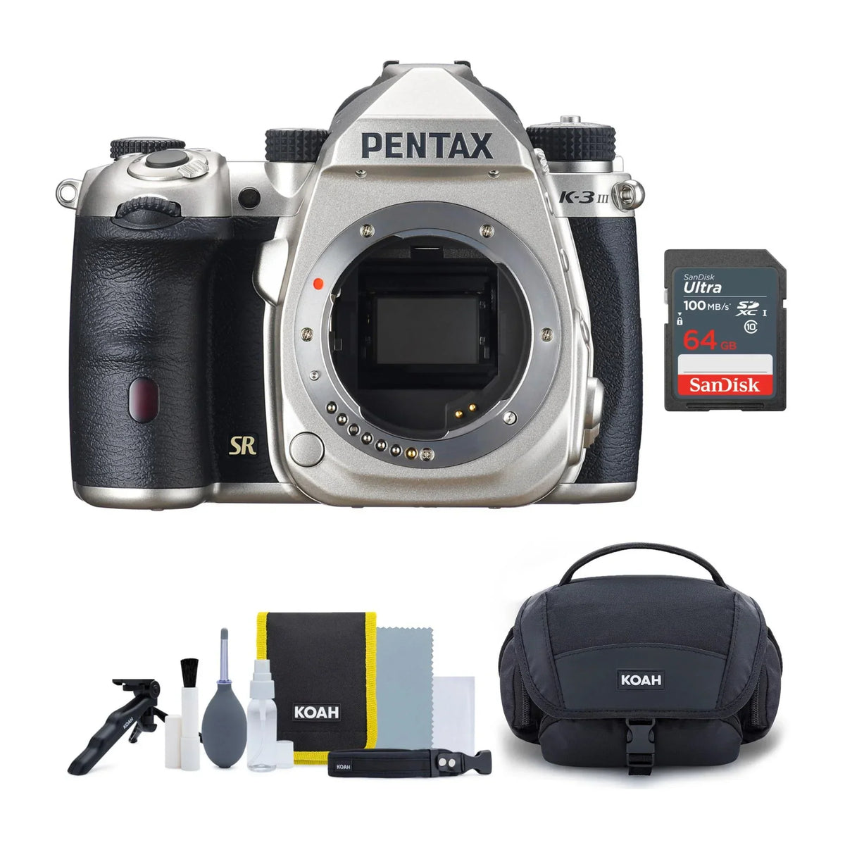 Pentax K-3 Mark III Camera Body (Silver) with 64 GB SD and Accessory Bundle