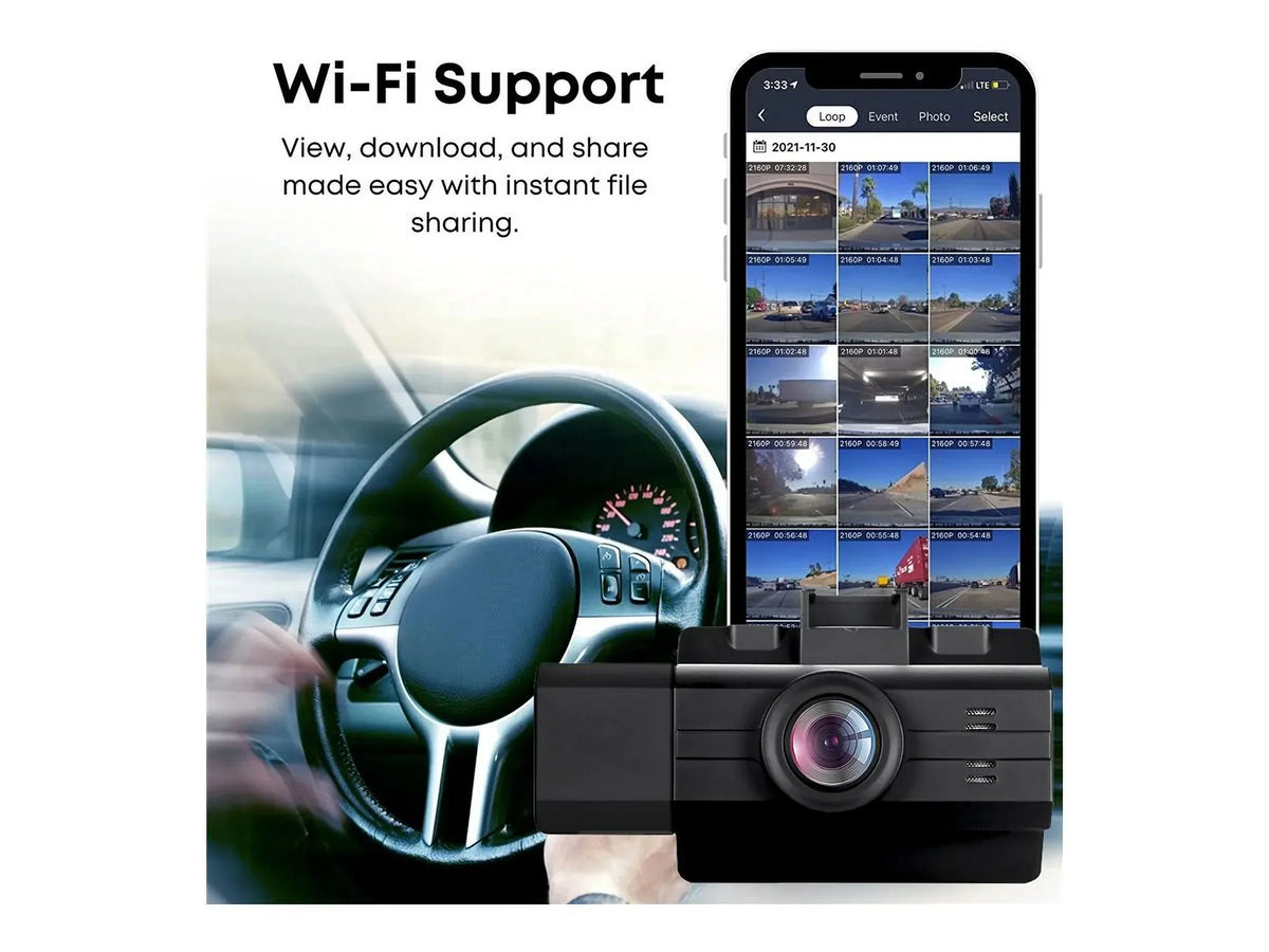 myGEKOgear by Adesso Scout Pro 2K 3-Channel Dash Cam Surveillance Edition with Front View, Cabin View, Rear - Wide Angle View - G-Sensor GOSP32G