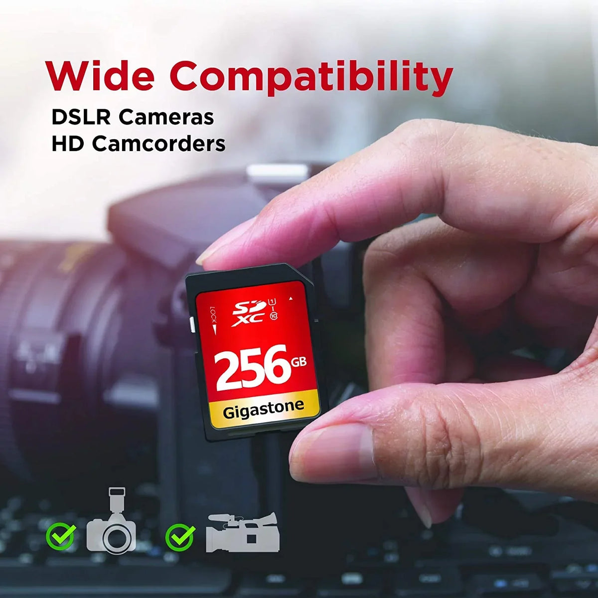Gigastone 256GB SD Card UHS-I U1 Class 10 SDXC Memory Card High Speed Full HD Video Canon Nikon Sony Pentax Kodak Olympus Panasonic Digital Camera