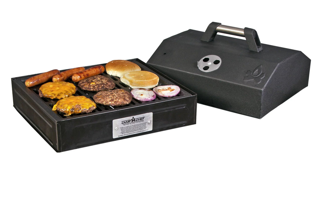 Camp Chef BBQ Grill Box with Lid, BB100L, 14 x 16 Inch True Seasoned Cast Iron Grill Grates