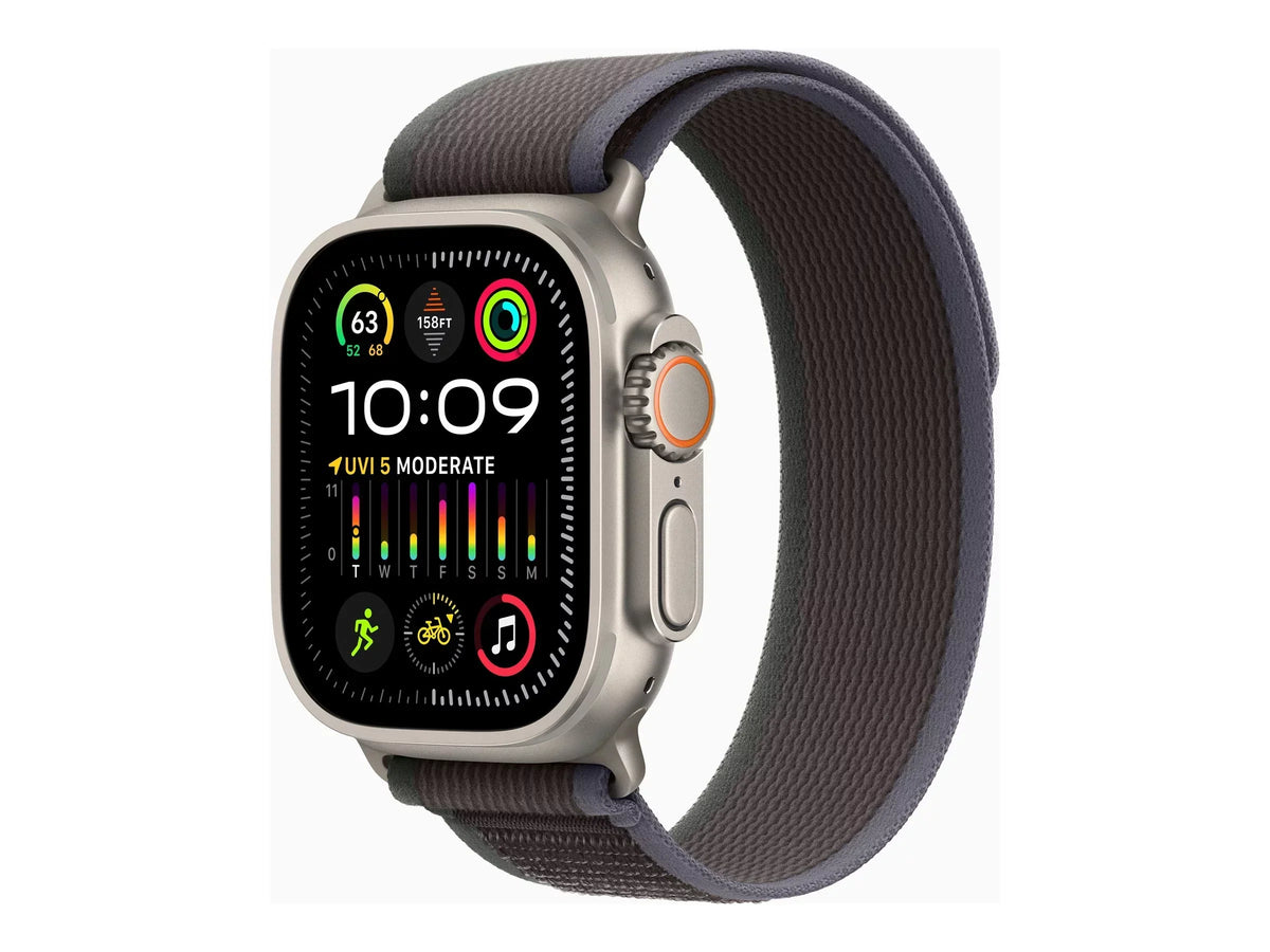 Apple Watch Ultra 2 - 49 mm - titanium - smart watch with Trail Loop - nylon weave - blue/black - band size: S/M - 64 GB - Wi-Fi, LTE, UWB, Bluetooth - 4G - 2.17 oz