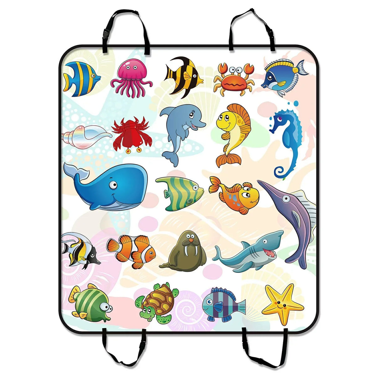 GCKG Cartoon Sealife Fish Shark Octopus Starfish Crab Pet Car Seat Cover Dog Car Seat Mat Hammock Cargo Mat Trunk Mat For Cars Trucks and SUV 54x60 inches