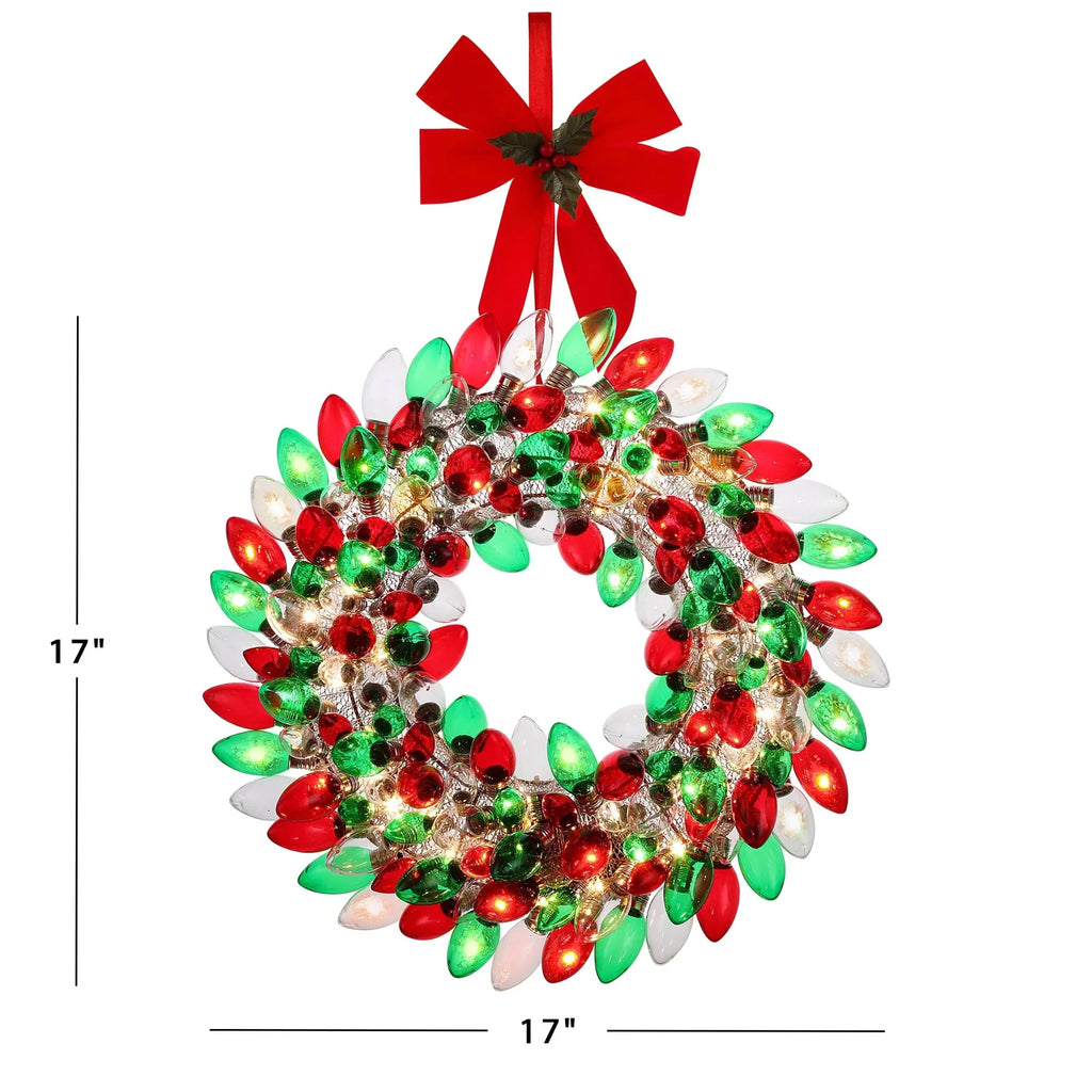 Mr. Christmas 17" Retro C9 Bulb Wreath, Red & Green