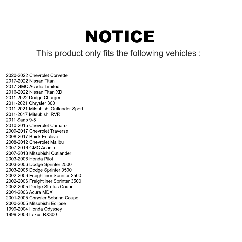 Front Wiper Blades Kit For Chevrolet Honda Traverse Dodge Malibu Charger Pilot Chrysler Camaro Odyssey Mitsubishi 300 Outlander Sport Acura MDX Lexus RX300 Sebring Nissan Stratus Titan XD K90-100157