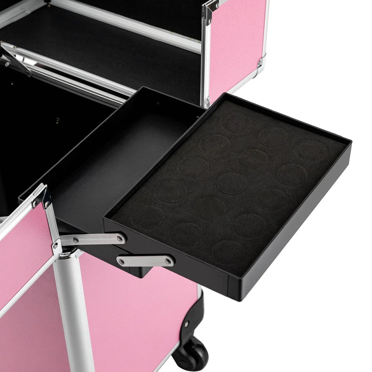 ZhdnBhnos Professional Rolling Extendable Makeup Train Case Cosmetic Trolley Storage Box Organizer (Pink)
