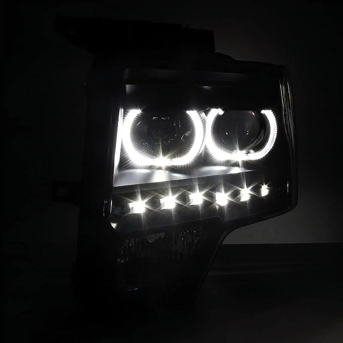 AKKON - For [Dual LED Halo Ring] 09-14 F150 F-150 Pickup Truck Black Smoked Projector Headlights + LED Tail light Set