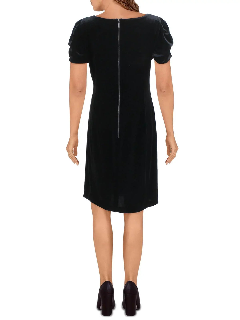 KARL LAGERFELD Womens Black Zippered Ruched Pouf Sleeve Round Neck Above The Knee Party Fit + Flare Dress 8