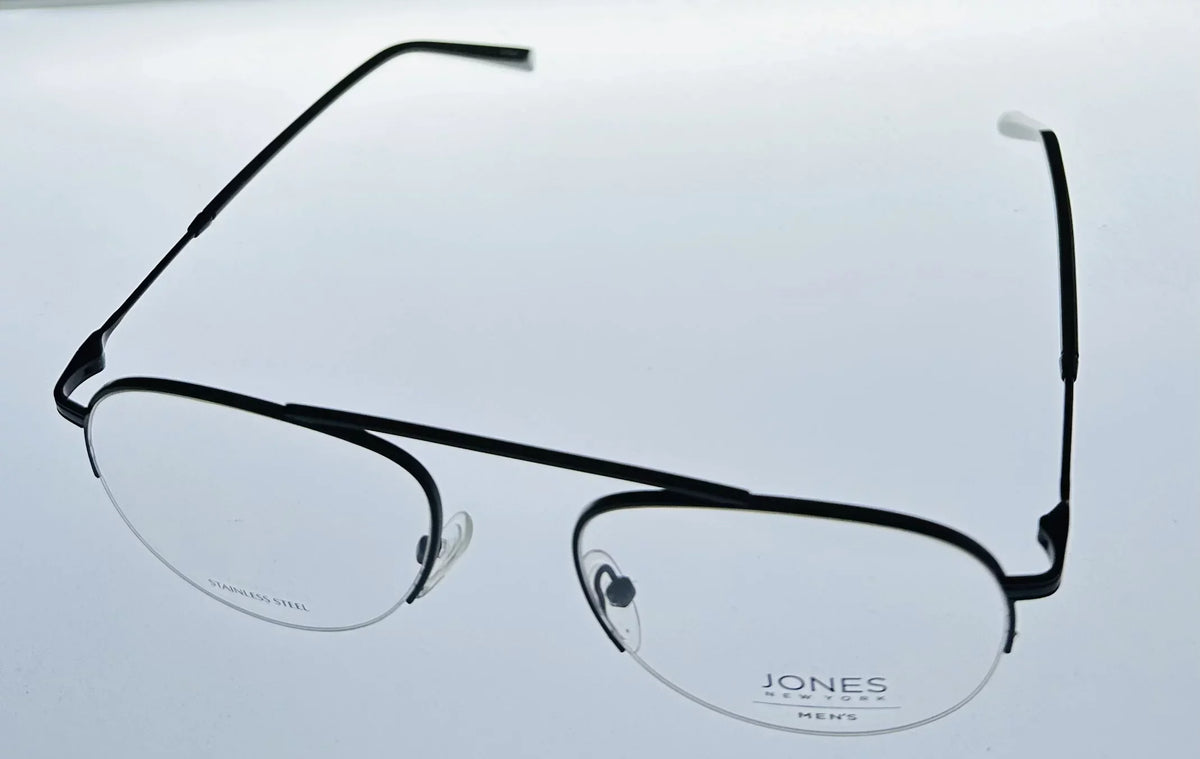 Jones New York Mens Matte Black Rimless Metal Eyewear Aviator Frame. J359. 53mm