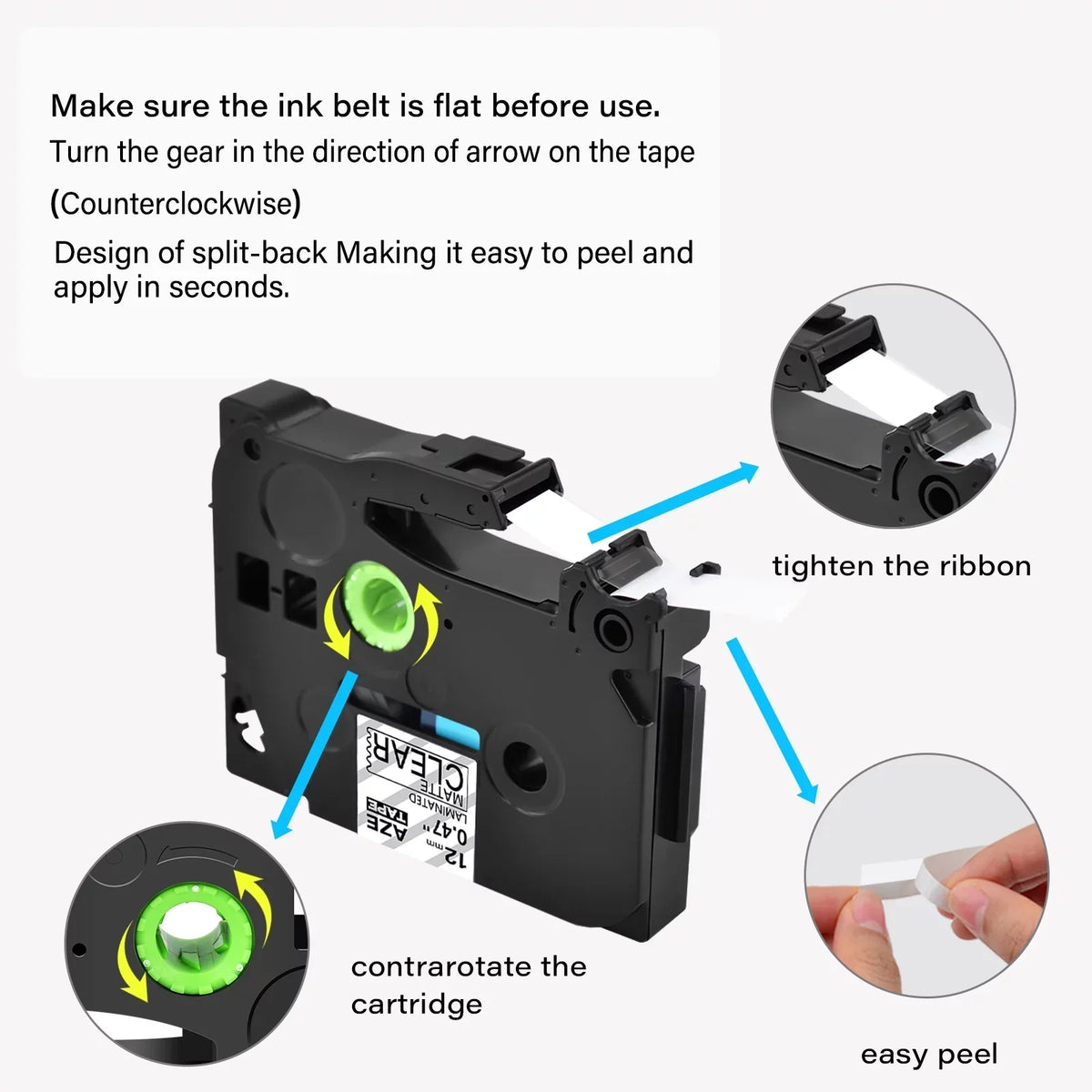 GREENCYCLE 5PK Compatible for Brother P-touch Black on Matte Clear 12mm 0.47" TZe-M31 TZ-M31 TZM31 TZeM31 Laminated Label Tape