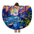 SIDONKU 60 inch Round Beach Towel Blanket Original Oil Painting on Canvas Boats and Old Town Travel Circle Circular Towels Mat Tapestry Beach Throw