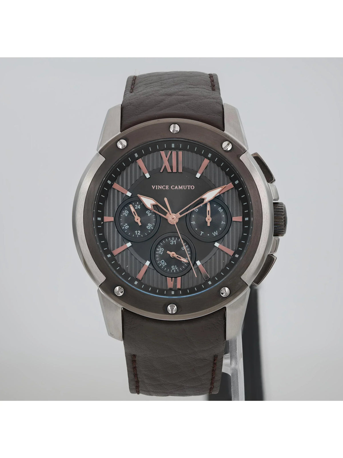 Pre-owned Vince Camuto Steel Quartz Gray Dial Mens Watch VC/1129DGSV (Like New)