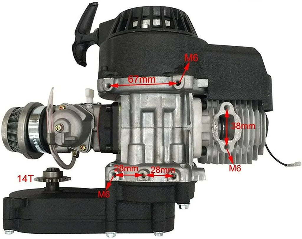 Oukaning 49cc 2 Stroke Mini Engine Motor Kit, Air-Cooled Racing Engine for Pocket Bicycle Mini Off-Road Vehicle Atv