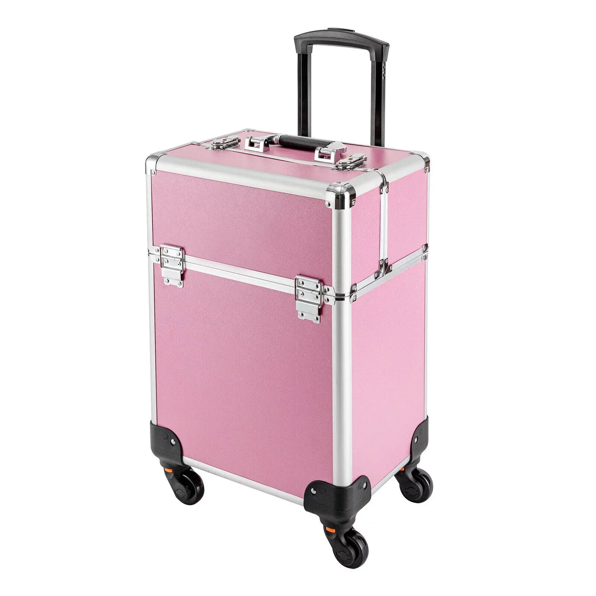 ZhdnBhnos Professional Rolling Extendable Makeup Train Case Cosmetic Trolley Storage Box Organizer (Pink)