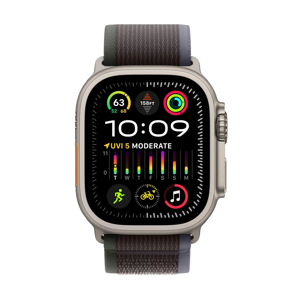 Apple Watch Ultra 2 - 49 mm - titanium - smart watch with Trail Loop - nylon weave - blue/black - band size: S/M - 64 GB - Wi-Fi, LTE, UWB, Bluetooth - 4G - 2.17 oz